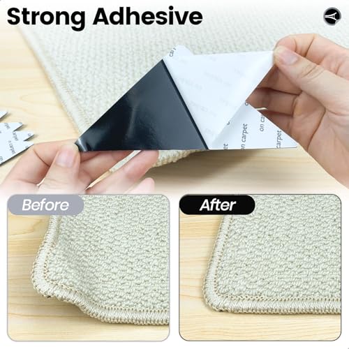 MOJOTORY Non-Slip Rug Grippers, Washable Adhesive Rug Tape, 12-Piece Set