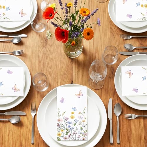 50-Pack Watercolor Floral Disposable Hand Towels – Wildflower Napkins