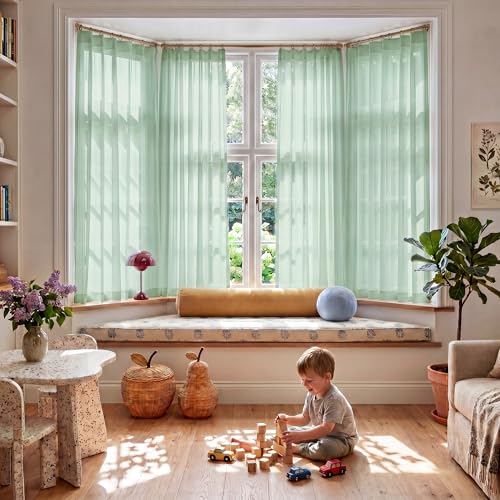 NICETOWN Sage Green Sheer Curtains - 63 Inch Rod Pocket Drapes