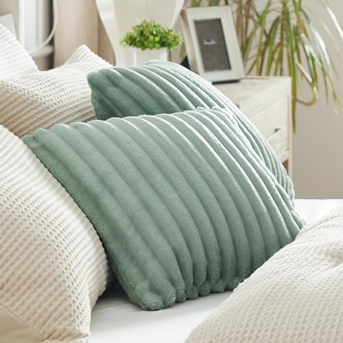 Bedsure Green Striped Throw Pillow Covers (Pack of 2) - 18x18