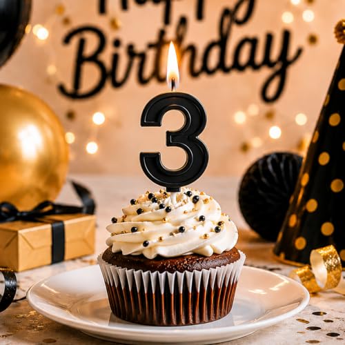 Black Number 1 Birthday Candle - 2.76 Inch Cake Topper for Parties