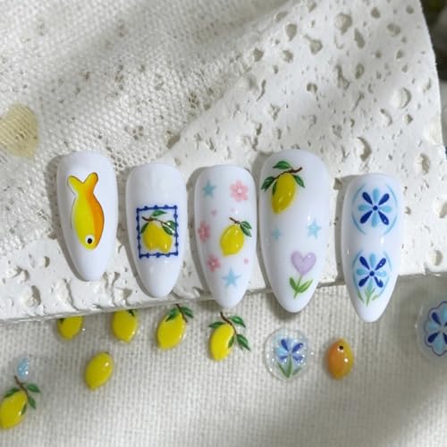 5D Embossed Summer Fruit Nail Stickers Self-Adhesive Lemon Tropical Decals
