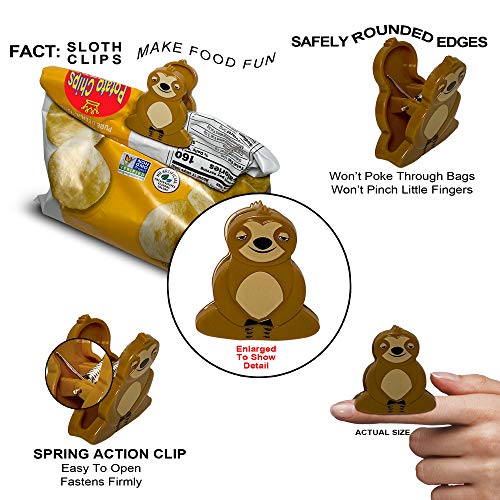 Sloth Chip Clips Set - 6 Woodland Food Bag Sealers