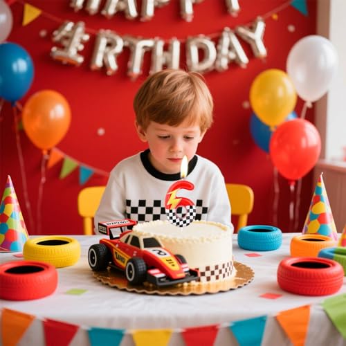Red & Black Racing Cars Birthday Candle - Number 4 Cake Topper