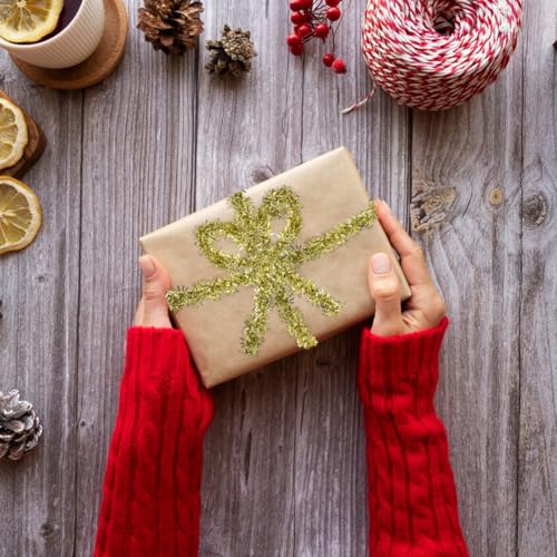 CABODYALS 20 Yards Gold Tinsel Ribbon 1/2 Inch Metallic Foil Garland for Christmas Tree Decor and Gift Wrapping