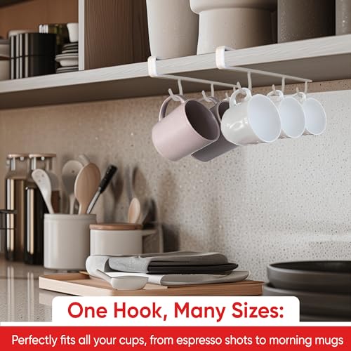 Under-Shelf Mug Rack Set of 2 - Space-Saving Coffee Mug Holder with 6 Hooks