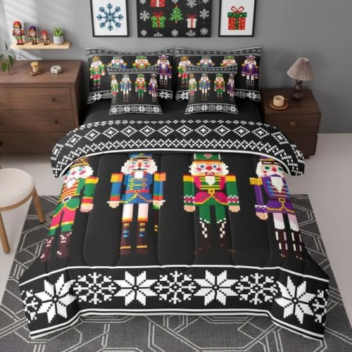 Comforter Bed Set Queen Size with Sheets & Pillowcases, Black Green Red