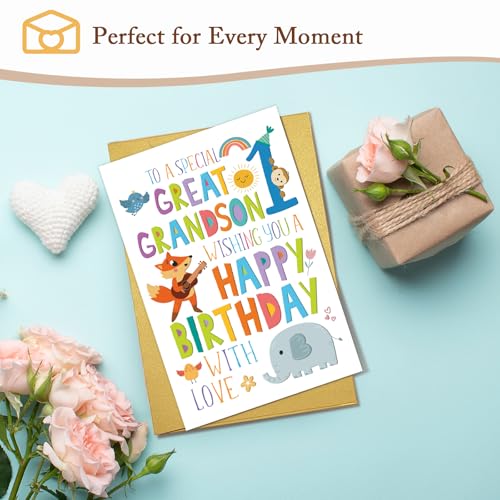 Cute Great Grandson 1st Birthday Card - Jungle Safari Theme