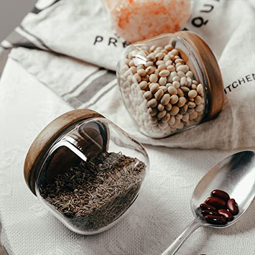 HolaJia Glass Food Storage Jar with Walnut Lid - 14oz Airtight Container