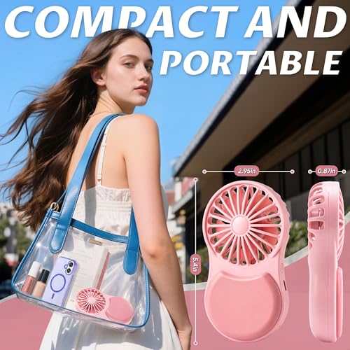 MOHADU Portable Handheld Makeup Fan with LED Light - Pink Desktop Fan