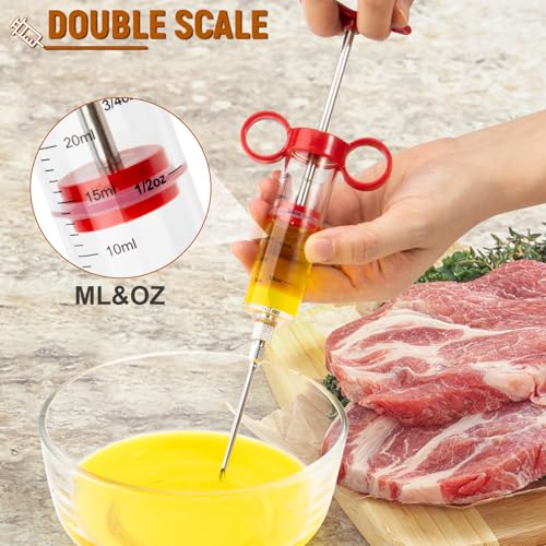 Kingsmile Red Meat Injector Syringe with 3 Needles - 1oz for BBQ & Smoking