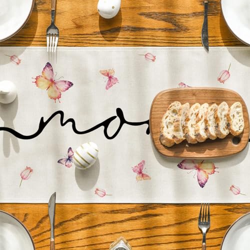 Linen Table Runner for Mother's Day - 13x72 Inches Floral Decor