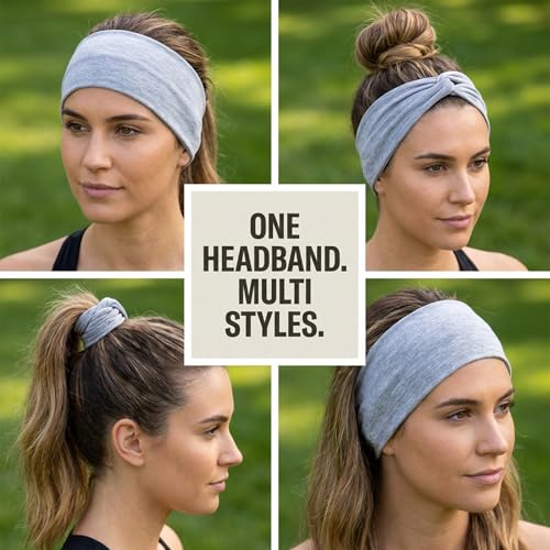 Gemoioio 3-Pack Non-Slip Wide Headbands for Women - Stretchy Boho Hair Bands for Yoga, Workout and Skincare