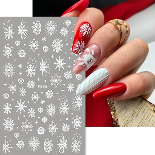 Christmas Snowflake Nail Art Stickers - 8 Sheets 3D White Winter Decals