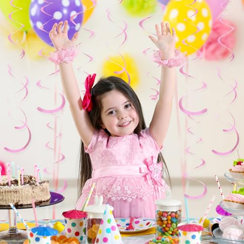 24 PCS Pink Hanging Swirl Decorations, Reusable PVC Ceiling Streamers
