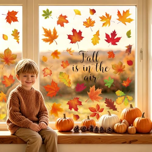 Fairooth 8 Sheets Autumn Fall Window Clings Reusable Thanksgiving Decor