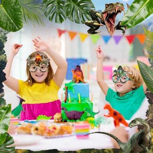 SiliFine 24 Pcs Realistic Dinosaur Glasses Bulk Birthday Party Decor - Dinosaur Themed Photo Props & Hanging Decorations