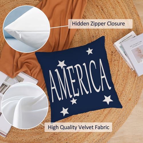 4th of July Velvet Throw Pillow Covers 18x18 (Set of 4) - Patriotic American Flag Decor