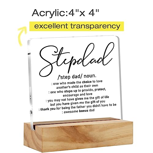Stepdad Acrylic Desk Plaque with Wood Stand - Meaningful Gift for Dad