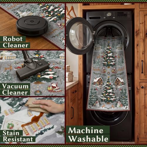 Grey Christmas Area Rug 5x7 ft Non-Slip Village Scene Living Room Decor