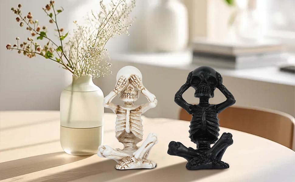 Skiennix Yoga Skeleton Figurine - Gothic Home Decor Accent Statue Set of 3 | Antique Silver Finish