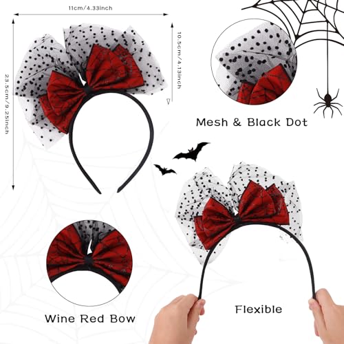 CURASA Halloween Red Bow Headband Lace Spider Web Hair Hoop