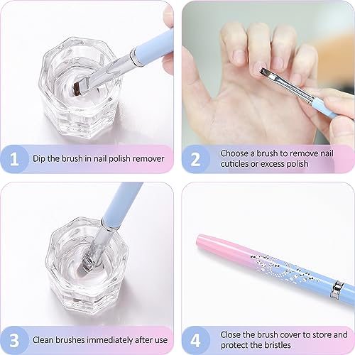 JASSINS 3Pcs Nail Art Clean Up Brushes Set with Caps, Gradient Alloy Handle