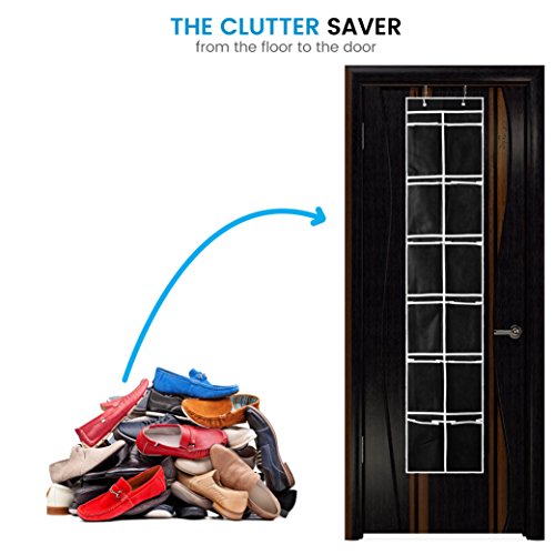 ZOBER Over the Door Shoe Organizer - 12 Mesh Pocket Hanging Storage Holder