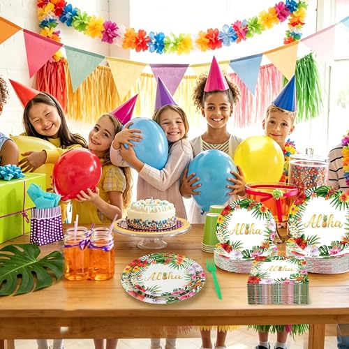 Tropical Luau Party Supplies Set - 100PCS Disposable Plates, Napkins & Forks