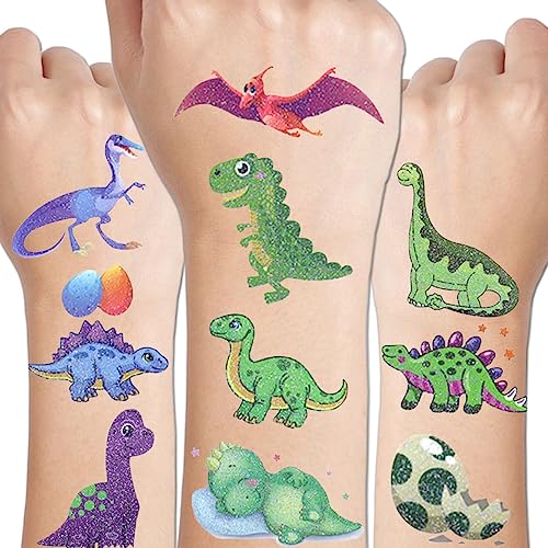 Glitter Dinosaur Temporary Tattoos for Kids 14 Sheets Party Favors