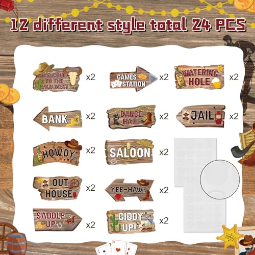 24 Pcs Western Cowboy Party Directional Signs, Retro Wild West Decor