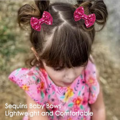 KISZU 3 Inch Glitter Hair Bows Clips Sparkling Sequin Hairpins Rose Red
