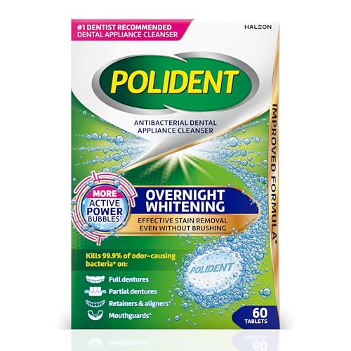 Polident Overnight Whitening Antibacterial Dental Cleanser Tablets 60 Count