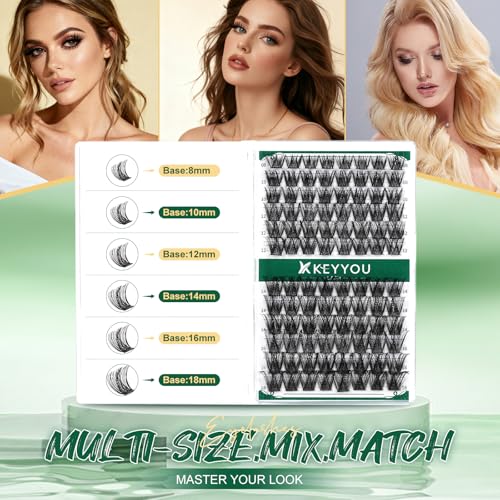 KEYYOU Lash Clusters 96 Pcs D Curl 18mm DIY Wispy Individual Eyelash Extensions