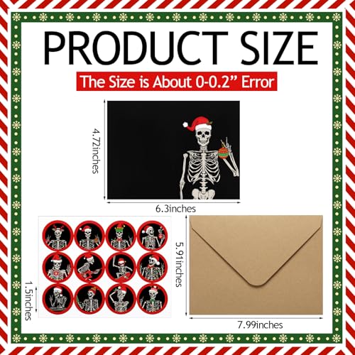 48 Pack Christmas Skeleton Greeting Cards with Envelopes & Stickers Set