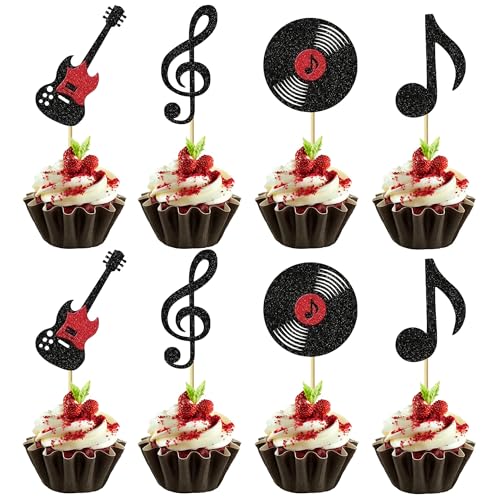 Music Note Cupcake Toppers Set - 12 Glitter Decorations for Parties