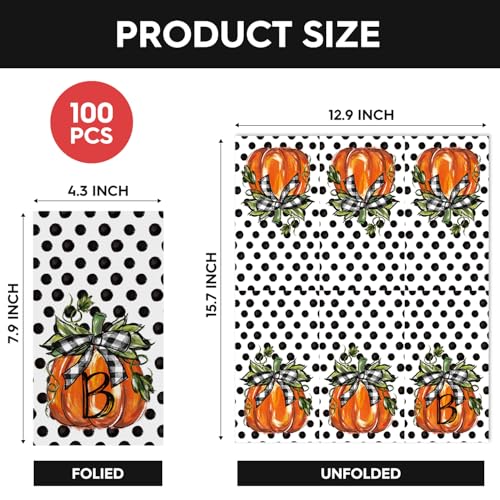Fall Paper Napkins with Pumpkin Black Dots - 100 Pack, 2 Ply, Disposable, Party & Home Decor