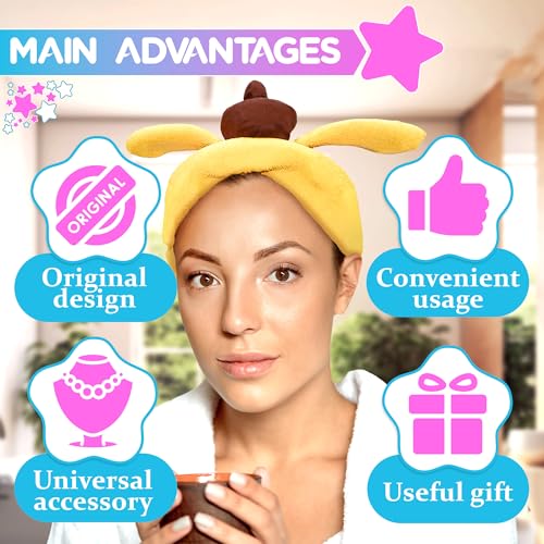 LIBERHAUS Plush Bear Ears Headband – Kawaii Yellow Spa & Makeup Hair Band
