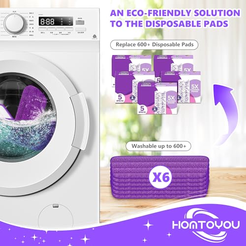 Purple Reusable Mop Pads for Swiffer PowerMop - 6 Pack Microfiber Refills