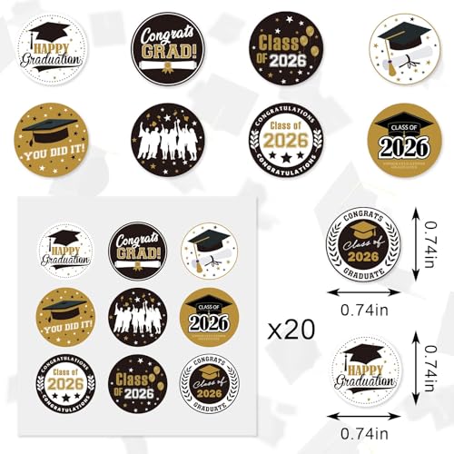 180 PCS Graduation Stickers Class of 2026 - Black & Gold Candy Labels