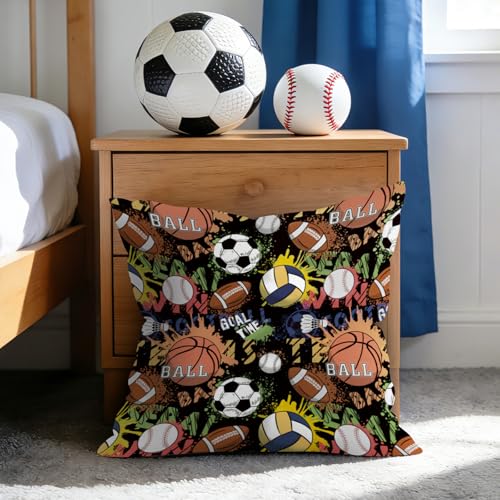 Joymaison 18x18 Velvet Kids Sports Ball Throw Pillow Covers Set of 2