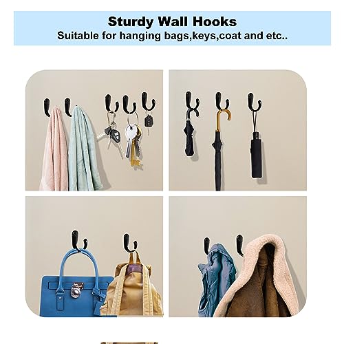 Kruodop 4 Pack Heavy Duty Wall Hooks, Metal Coat and Towel Hanger, Black