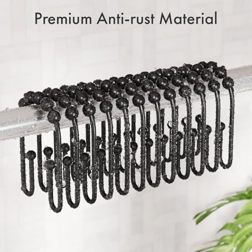 AmazerBath Double Shower Curtain Hooks - Rust Proof Matte Black Rings (12pk)