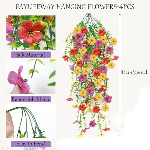 Artificial Flowers for Outdoors UV Resistant Hanging Flowers - Mix Color, 4 Pack
