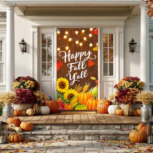 BlissYard Fall Door Cover Thanksgiving Pumpkin Sunflower 35x71 Inch