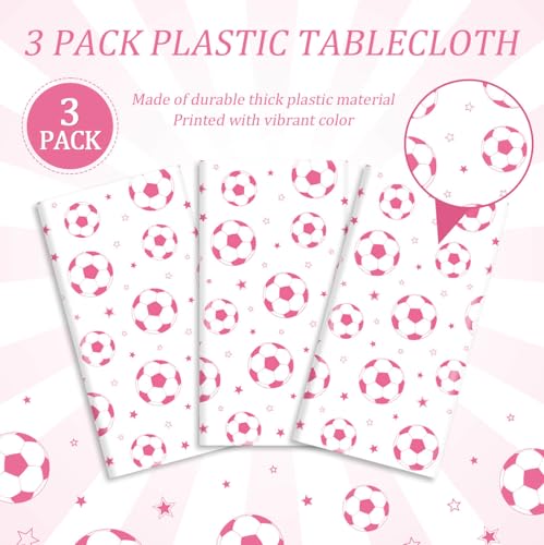Pink Soccer Birthday Party Disposable Tablecloths - 3 Pack, 108x54in