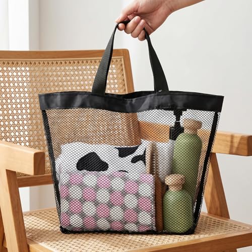 2-Pack Mesh Shower Caddy Tote Bags - Portable Black Nylon