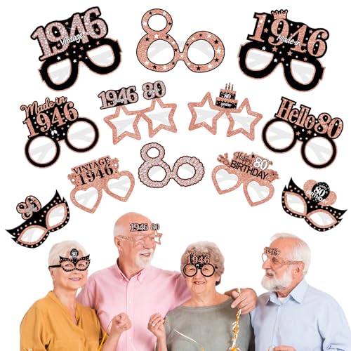 80th Birthday Paper Glasses Photo Props - 12Pcs Vintage 1946