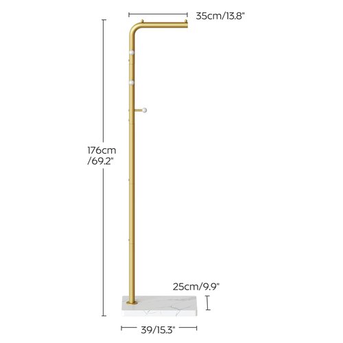 YATINEY L Shaped Glod Coat Rack, Metal Coat Tree, Modern Clothes Rack with 3 Hooks and Thickened Base, Floor Standing Coat Hanger Stand, for Entryway, Living Room, Cloakroom, Gold and White YM01DWY1