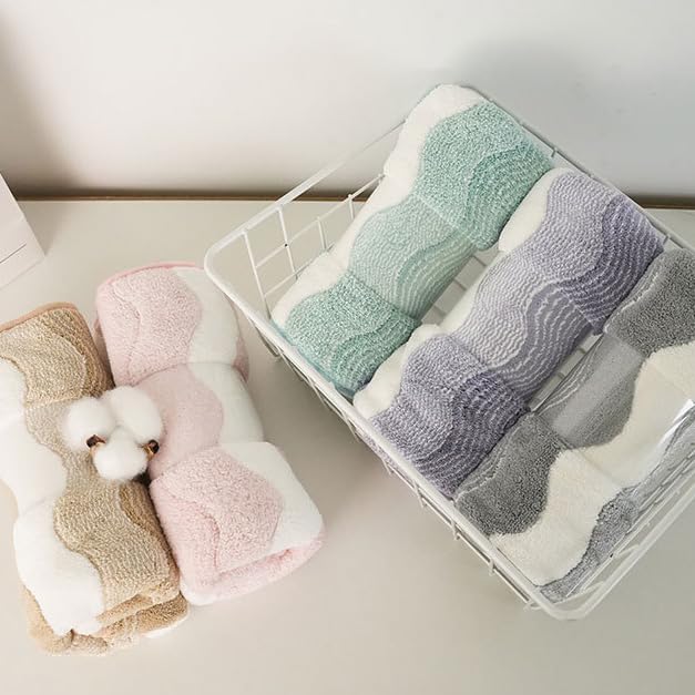 Water Ripple Grey Wavy Jacquard Coral Fleece Hand Towel 13.7x29.5in - Gray & White, Absorbent & Quick Drying, Water Ripple Texture